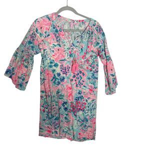 Lilly Pulitzer Cover Up Small Cotton Tunic Beach Swim Floral Pink Blue
